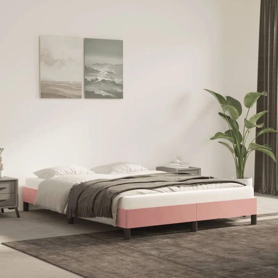 Cadre de lit sans matelas rose 140x200 cm velours