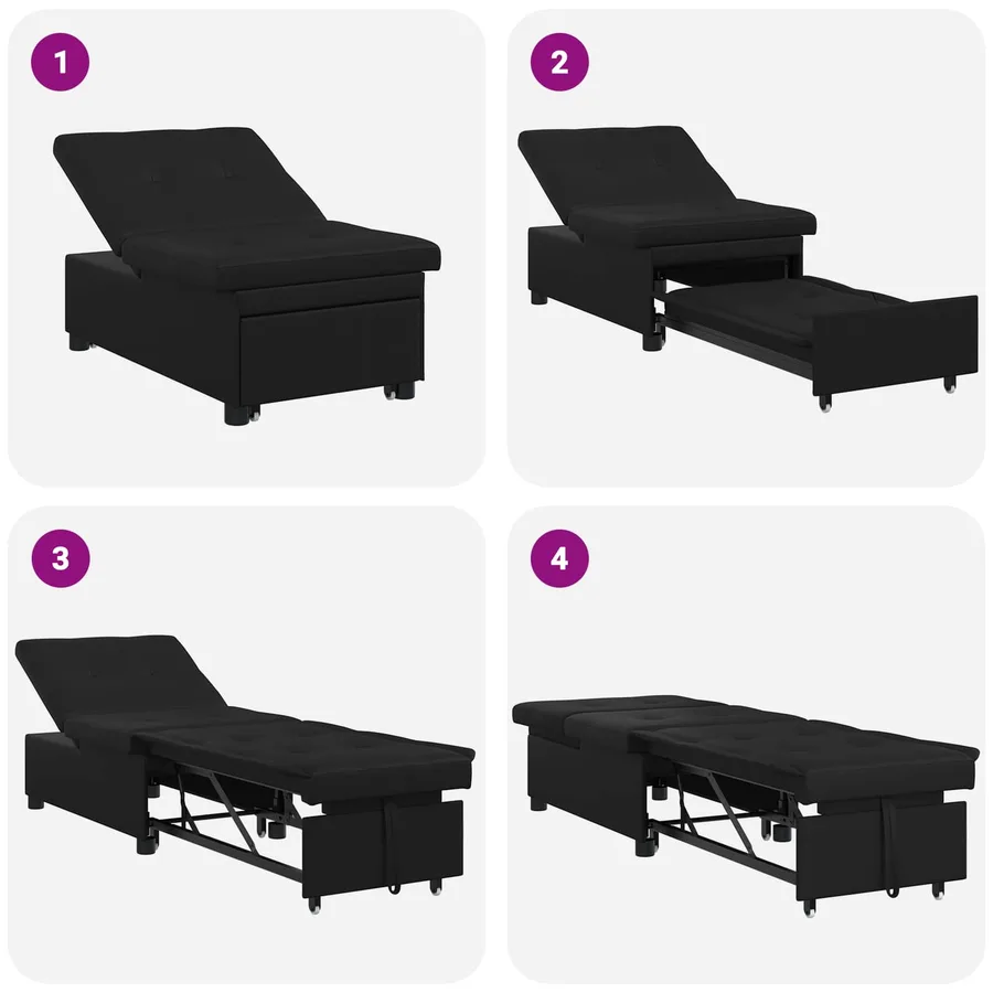 Canapé-lit escamotable Noir 194 x 67 x 82 cm Microfibre - 9