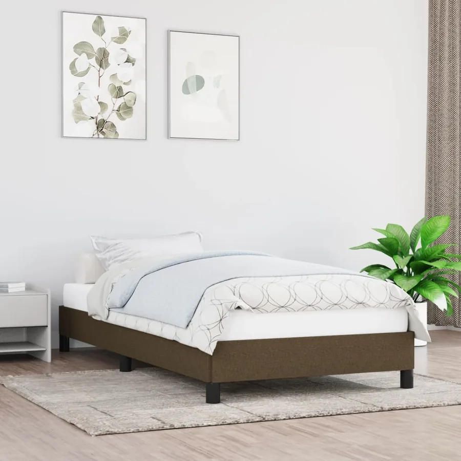 Cadre de lit sans matelas marron foncé 90x200 cm tissu