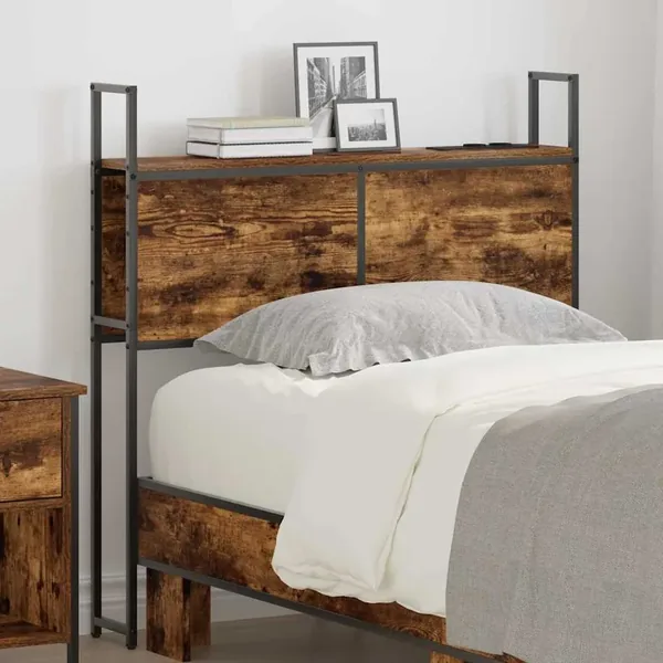 Headboard de Rangement avec Station de Charge Chêne fumé