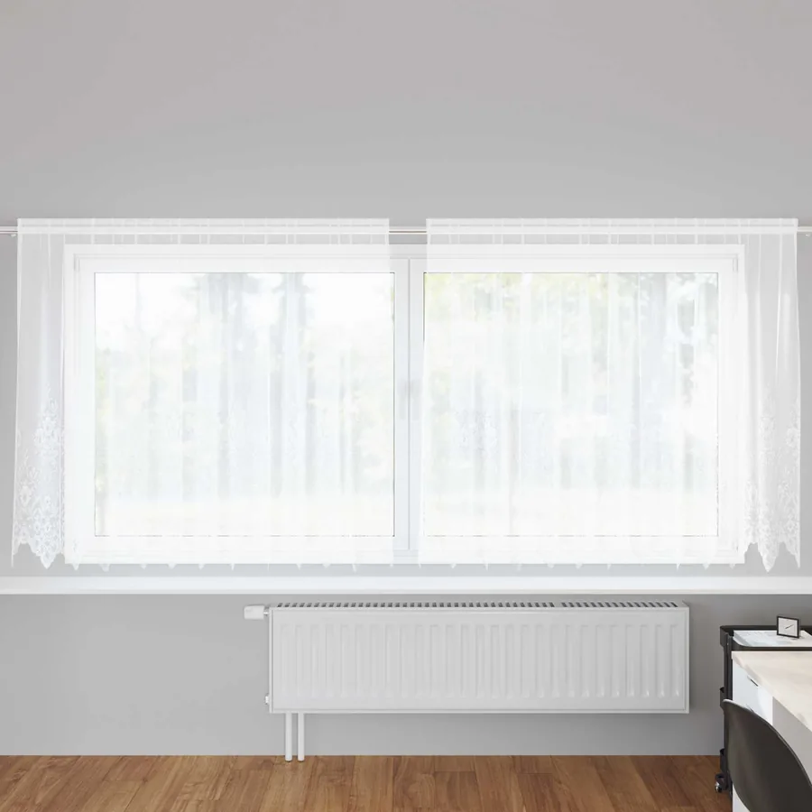 Rideau en Dentelle Floral Blanc 180 x 300 cm Polyester
