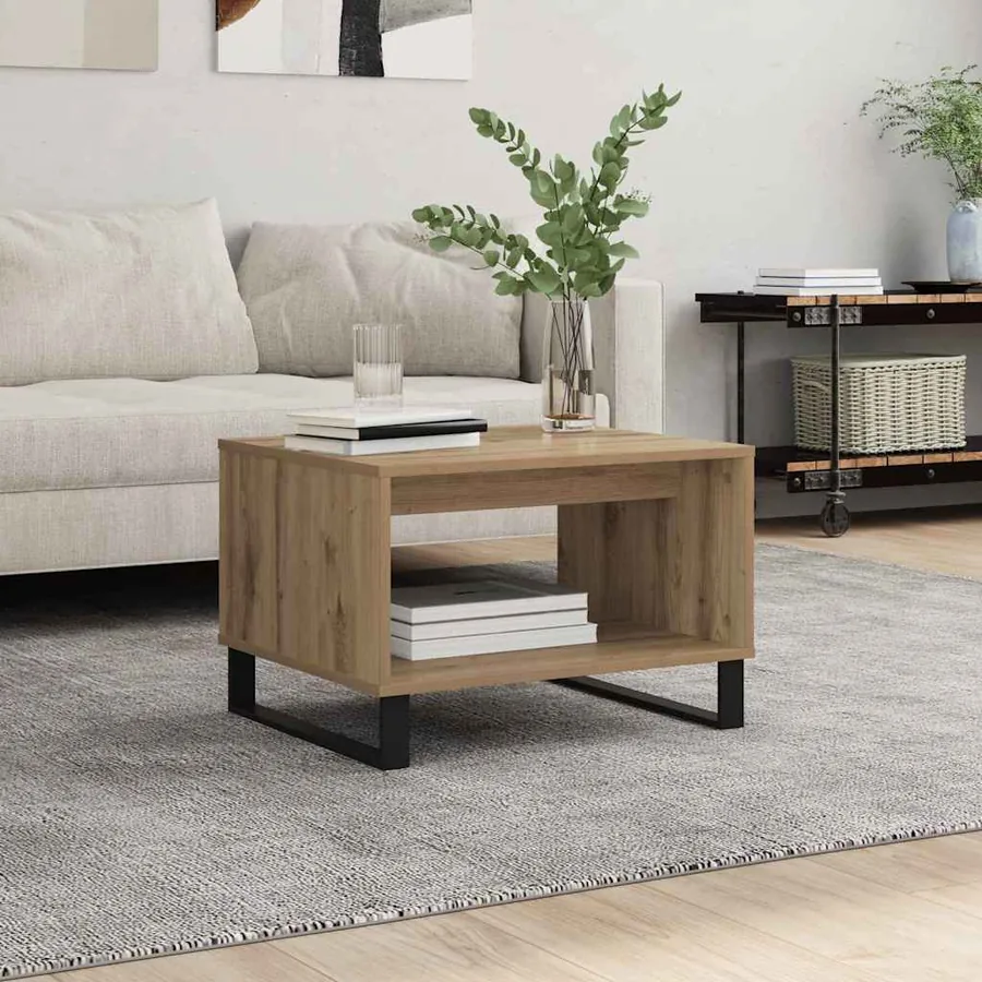Table basse chêne artisanal 60 x 50 x 40 cm Bois d'ingénierie
