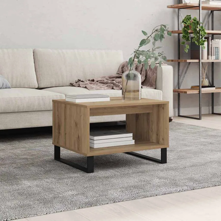 Table basse chêne artisanal 60 x 50 x 40 cm Bois d'ingénierie - 4