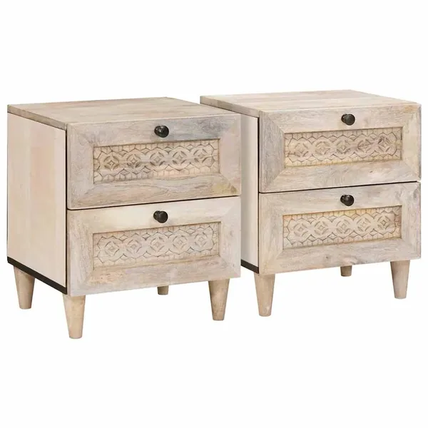 Table de chevet 2 pcs Blanc 40 x 33 x 46 cm Bois d'ingénierie