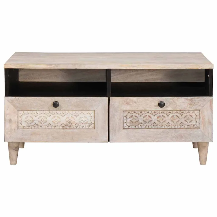 Table basse Blanc Blanchi 80 x 54 x 40 cm Bois de mangue massif - 3