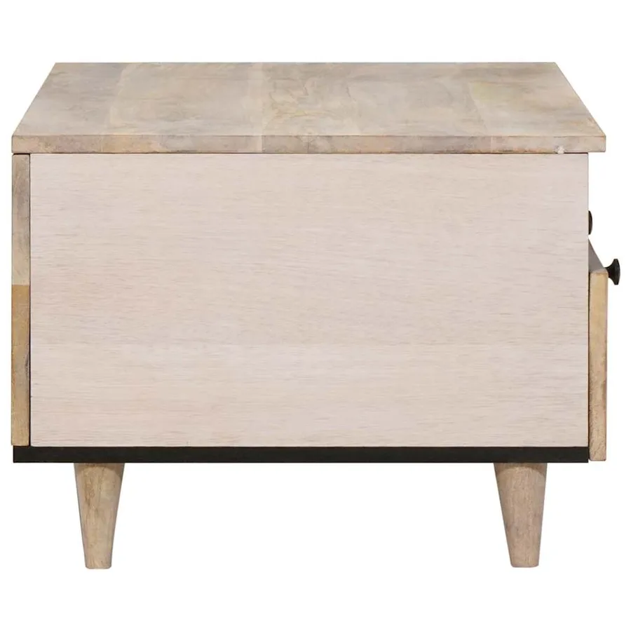 Table basse Blanc Blanchi 80 x 54 x 40 cm Bois de mangue massif - 4