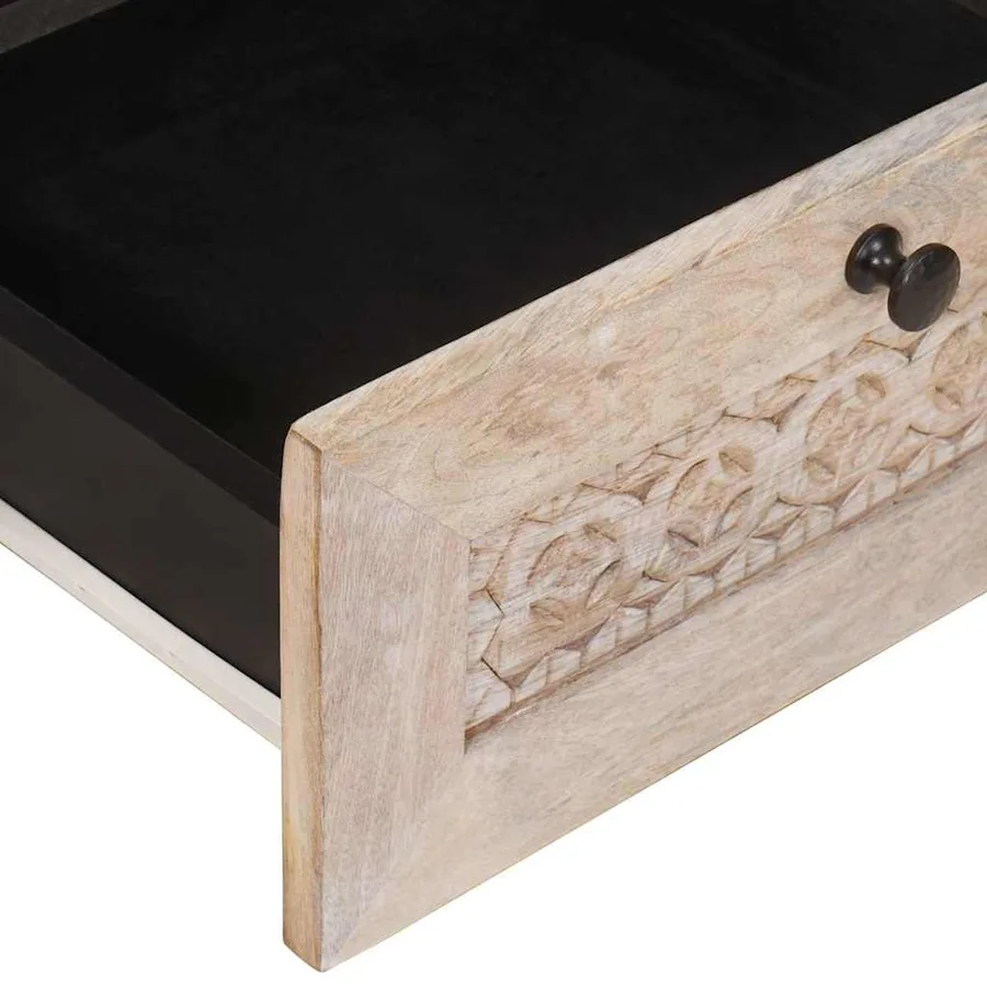 Table basse Blanc Blanchi 80 x 54 x 40 cm Bois de mangue massif - 7