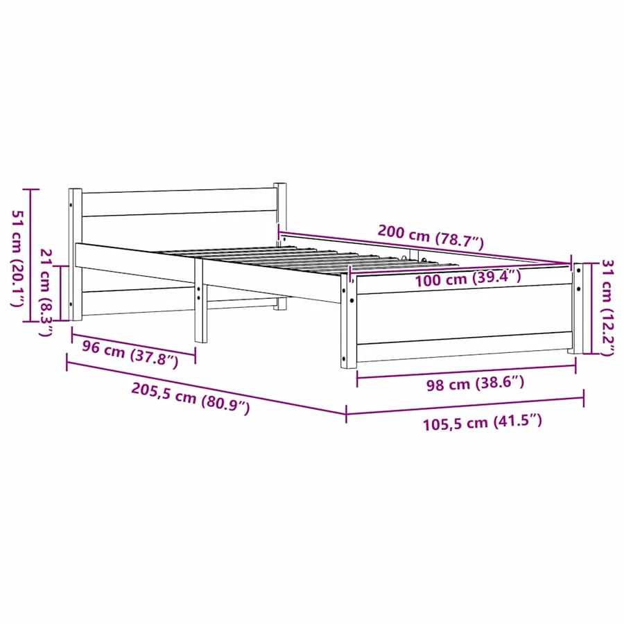 Cadre de lit Brun cire 205,5 x 105,5 x 51 cm Pin massif - 11