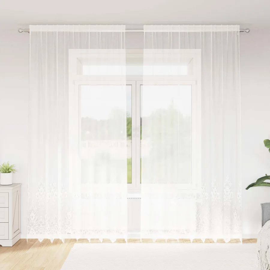 Rideau en Dentelle Floral Blanc 280 x 200 cm Polyester