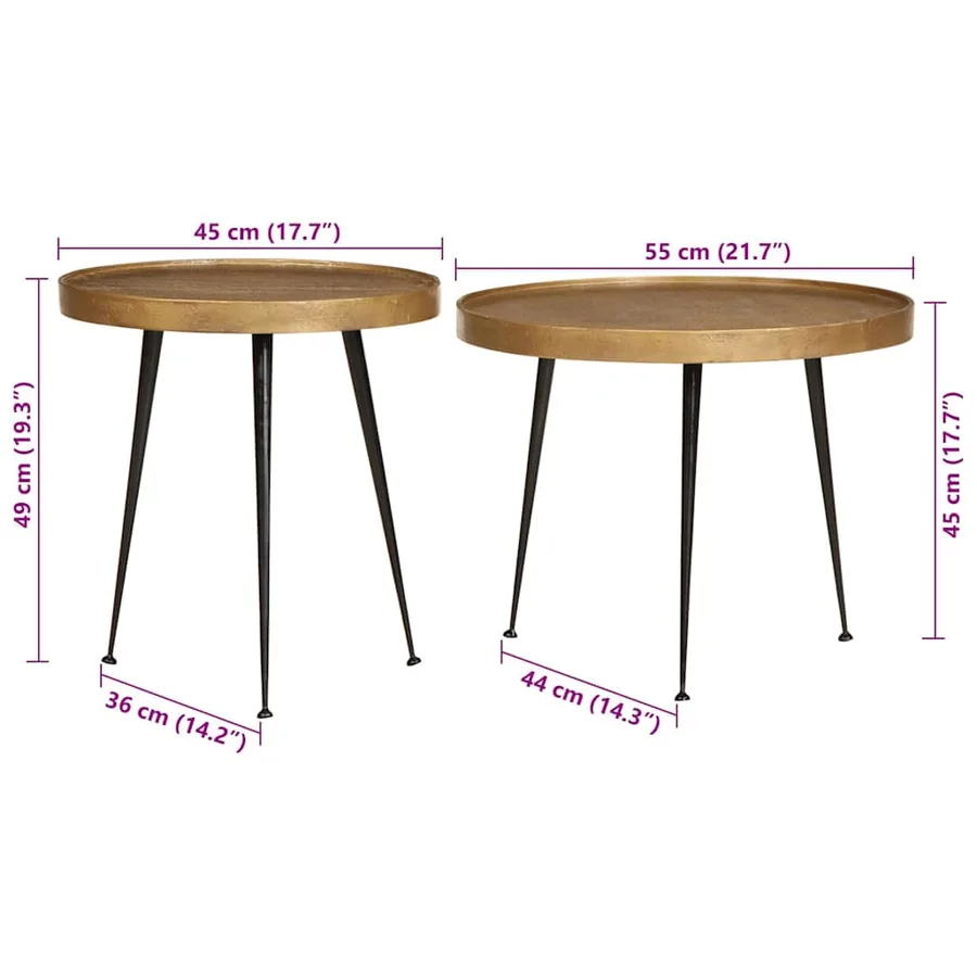 Table basse 2 pcs en bois d'ingénierie doré - 10