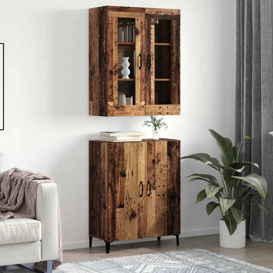Haut Armoire 2 pcs Bois ancien Bois d'ingénierie - 4