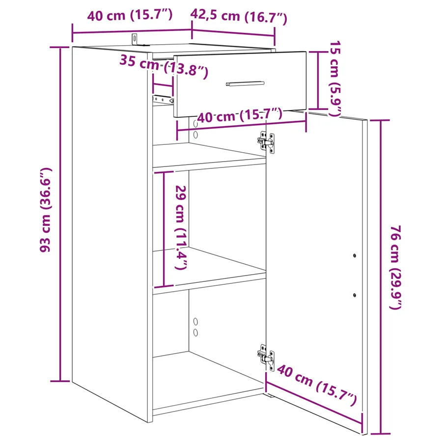 Armoire de rangement Chêne Artisanal 40 x 42,5 x 93 cm - 16