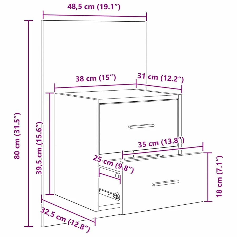 Cabinet de chevet mural 2 pcs Chêne noir 48,5 x 32,5 x 80 cm - 14