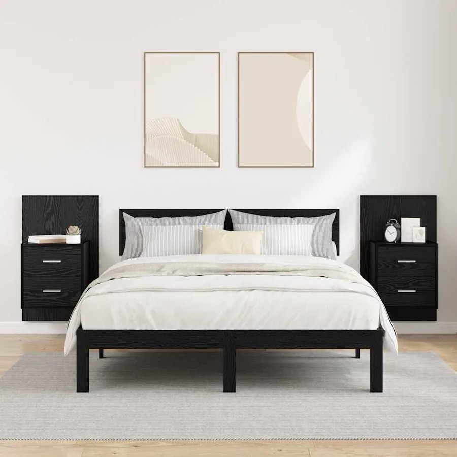 Cabinet de chevet mural 2 pcs Chêne noir 48,5 x 32,5 x 80 cm - 4