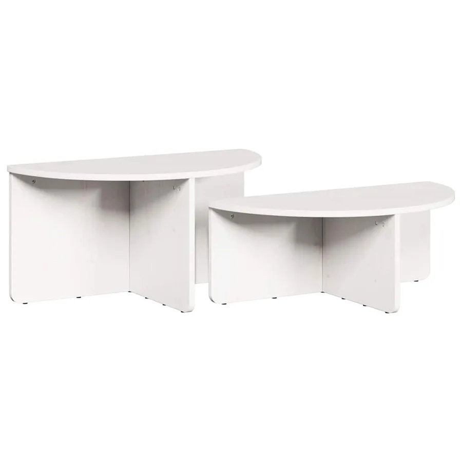 Table basse 2 pcs Blanc Bois massif en pin - 2