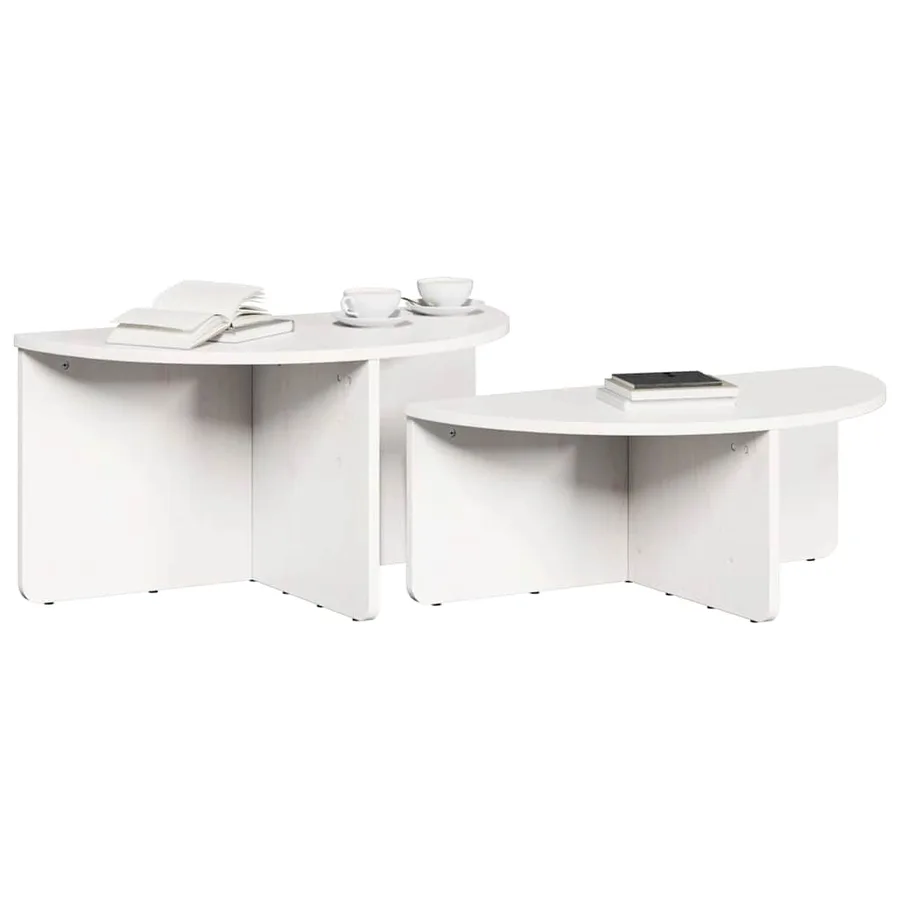 Table basse 2 pcs Blanc Bois massif en pin - 3