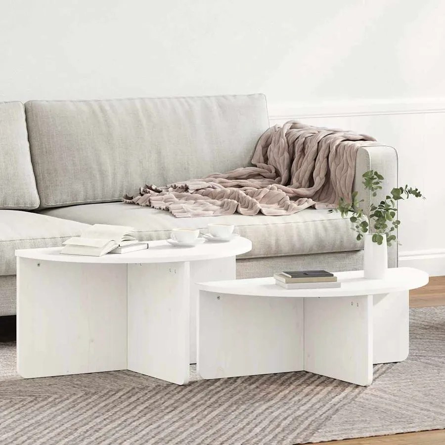 Table basse 2 pcs Blanc Bois massif en pin - 4