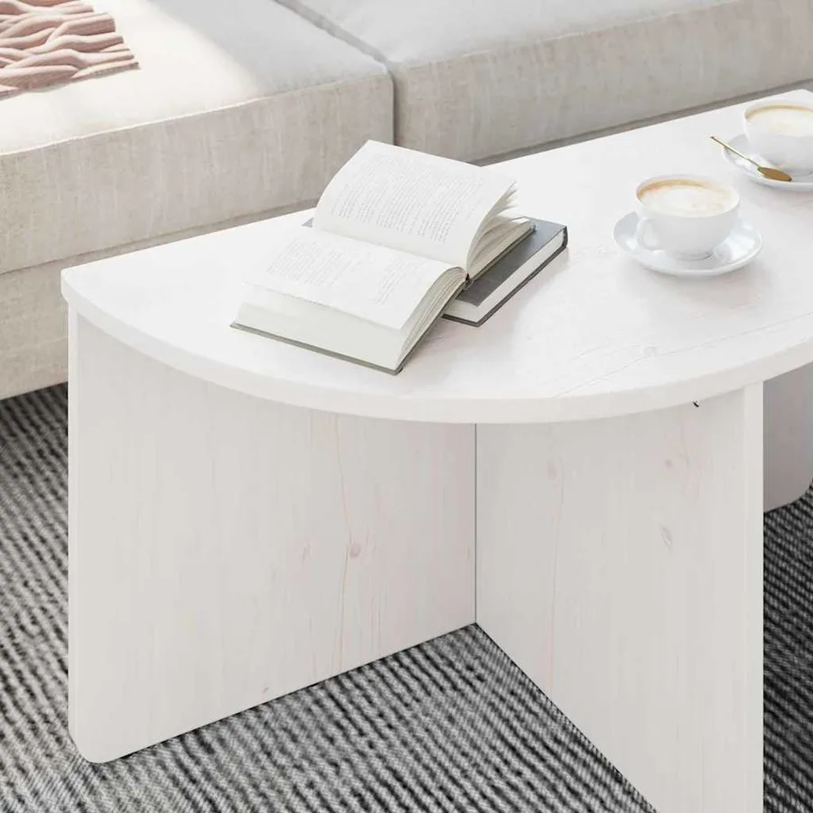 Table basse 2 pcs Blanc Bois massif en pin - 5