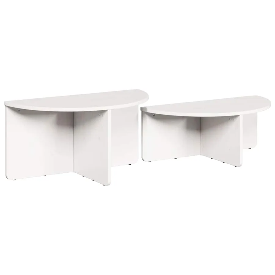 Table basse 2 pcs Blanc Bois massif en pin - 6