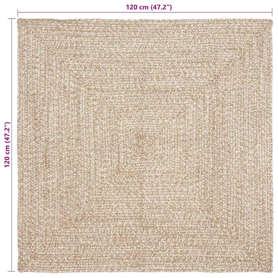 Tapis de surface Naturel et Blanc 120 x 120 cm Jute - 8