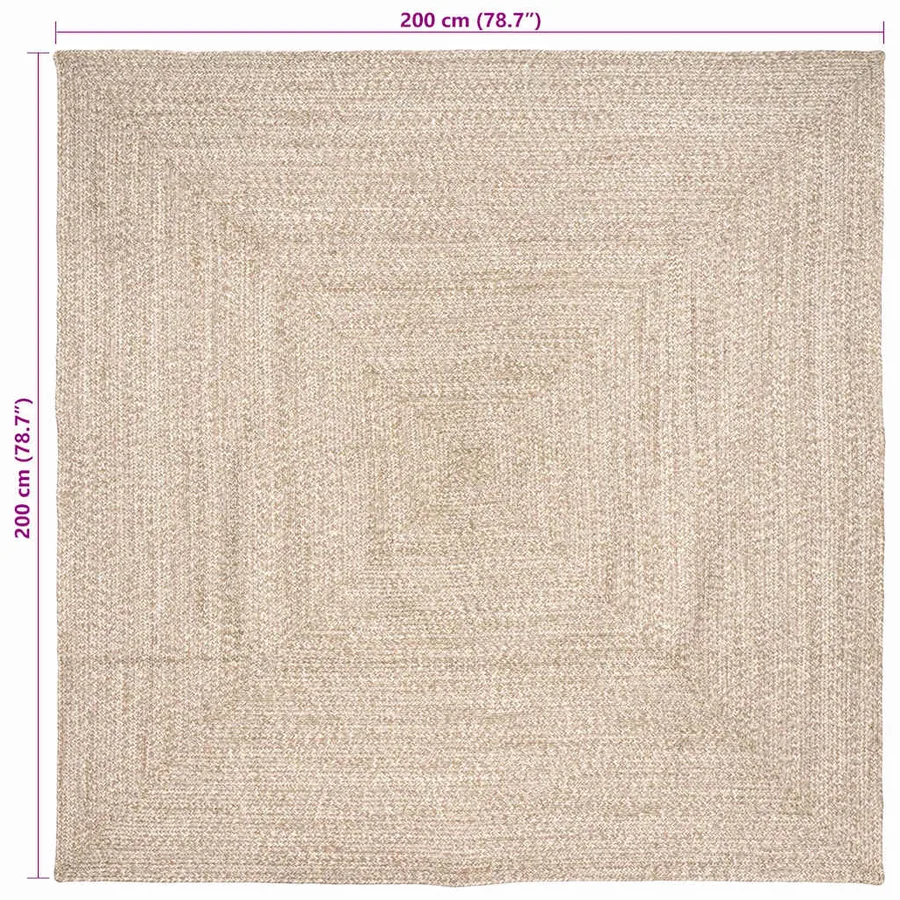 Tapis de surface Naturel et Blanc 200 x 200 cm Jute - 8