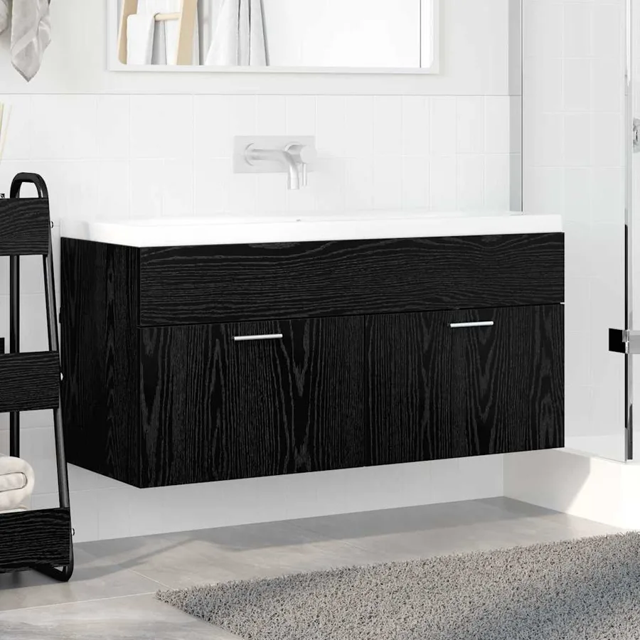 Armoire d'évier avec stockage Chêne noir Bois d'ingénierie - 4