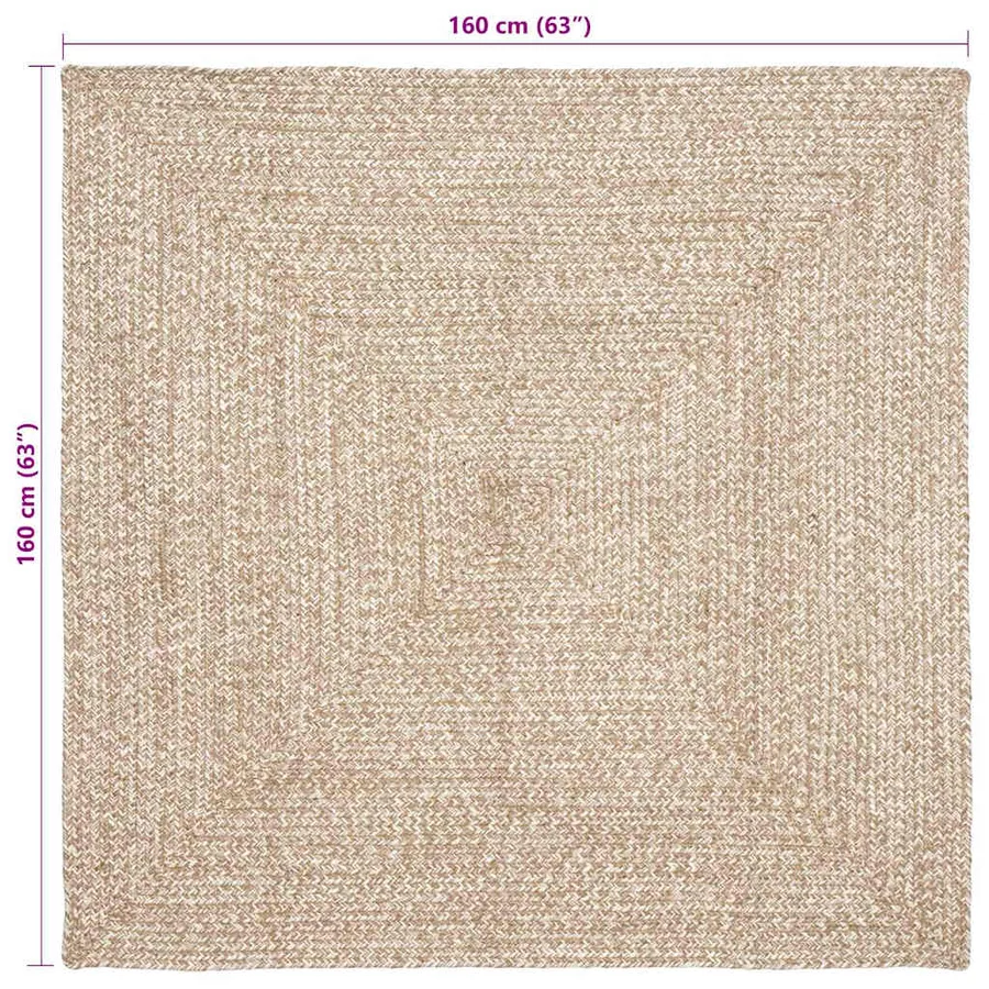 Tapis de surface Naturel et Blanc 160 x 160 cm Jute - 8