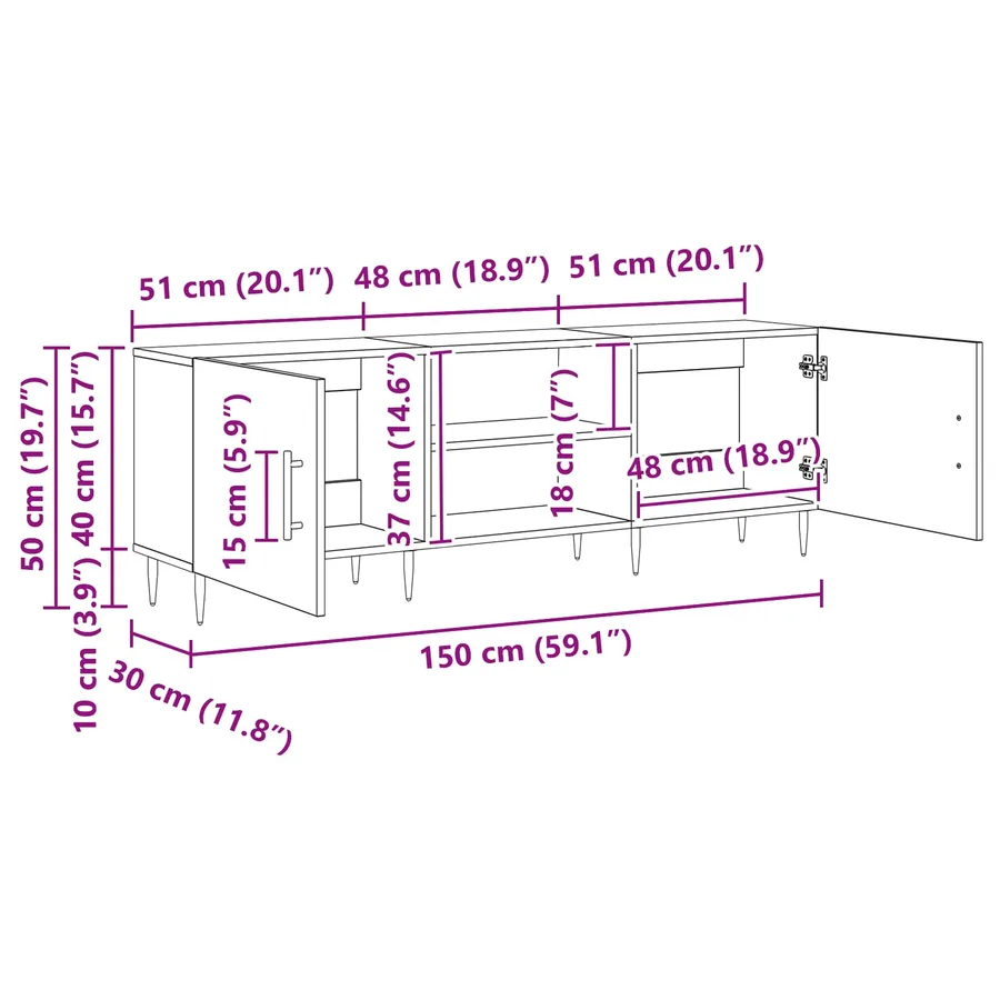 Meuble TV Chêne noir 150 x 30 x 50 cm Bois d'ingénierie - 13