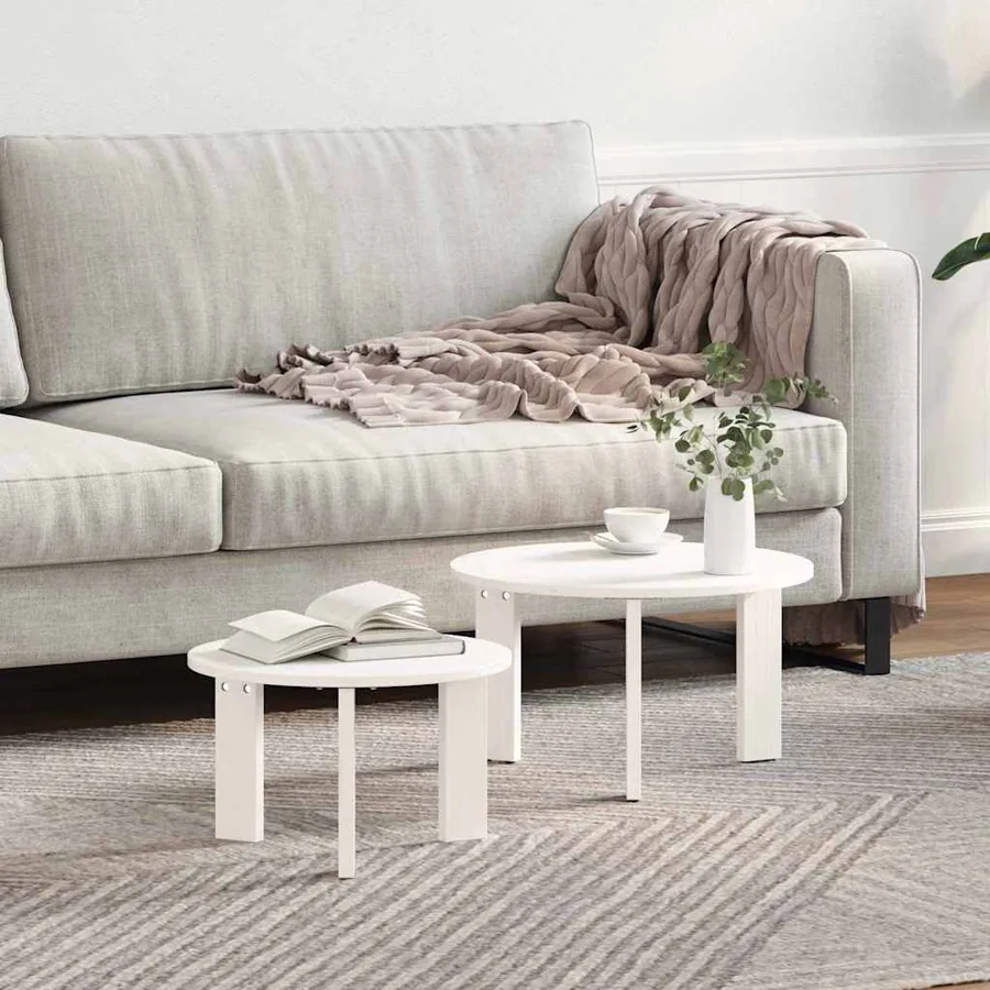 Table basse 2 pcs Blanc Bois de pin massif