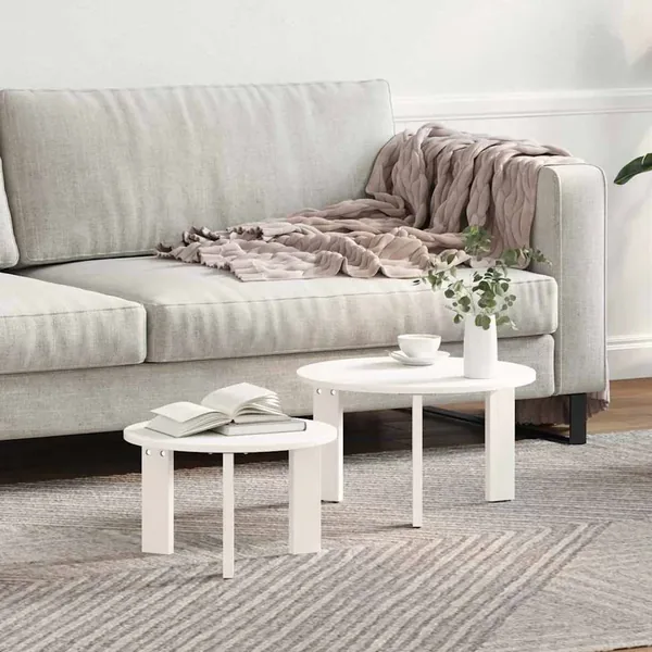 Table basse 2 pcs Blanc Bois de pin massif