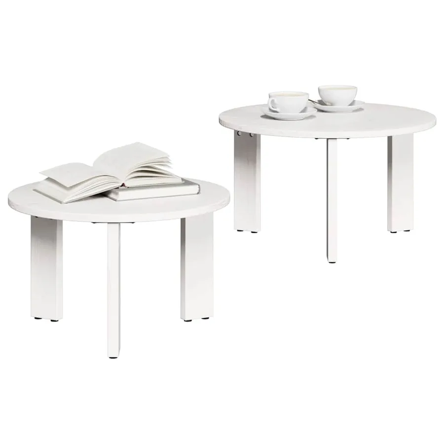 Table basse 2 pcs Blanc Bois de pin massif - 3
