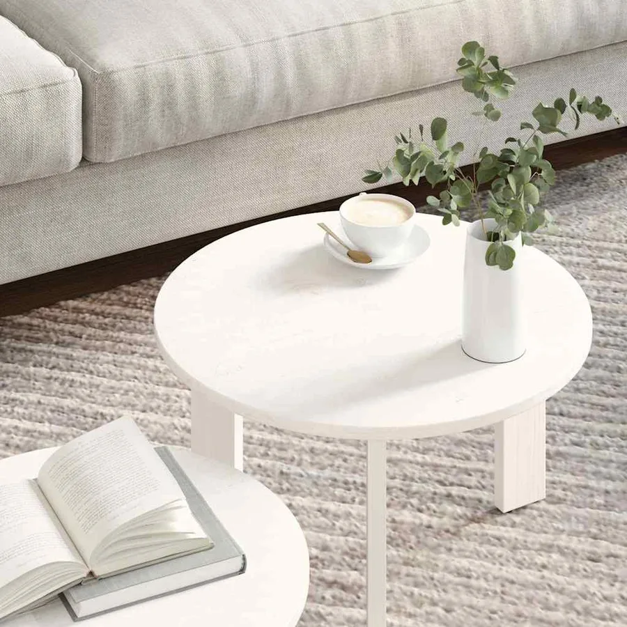 Table basse 2 pcs Blanc Bois de pin massif - 4