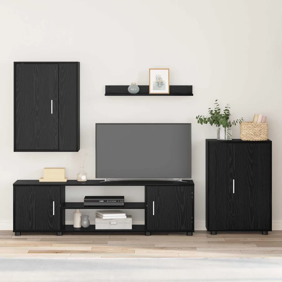 Ensemble meuble TV Chêne noir Bois d'ingénierie