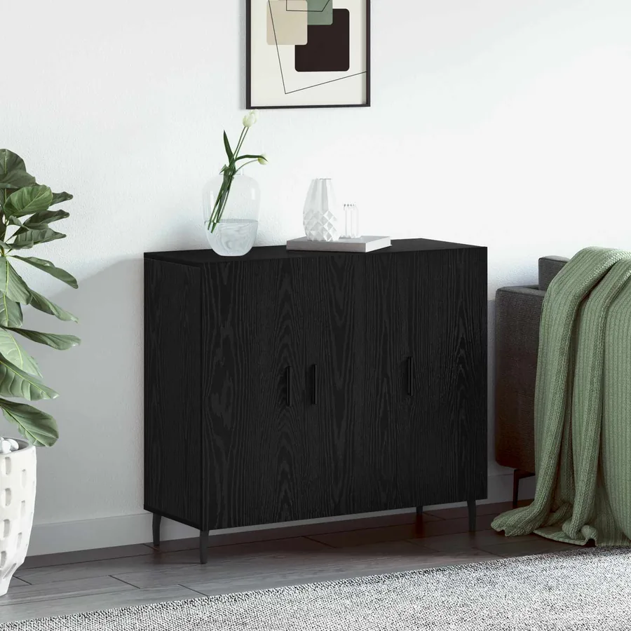 Buffet Chêne noir 90 x 34 x 80 cm Bois d'ingénierie