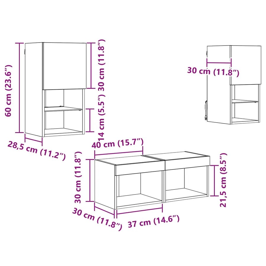 Meubles TV muraux 4 pcs Chêne artisanal Bois d'ingénierie - 15