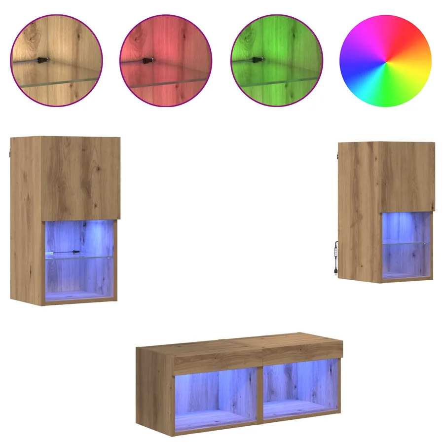 Meubles TV muraux 4 pcs Chêne artisanal Bois d'ingénierie - 4