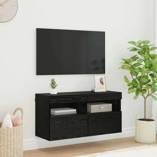Meuble TV mural Chêne noir 80 x 30 x 40 cm Bois d'ingénierie
