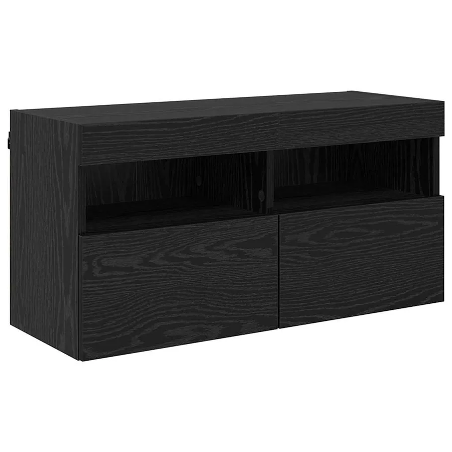 Meuble TV mural Chêne noir 80 x 30 x 40 cm Bois d'ingénierie - 2