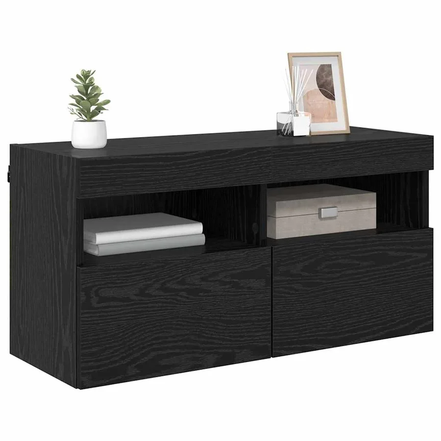 Meuble TV mural Chêne noir 80 x 30 x 40 cm Bois d'ingénierie - 3