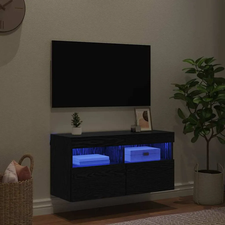 Meuble TV mural Chêne noir 80 x 30 x 40 cm Bois d'ingénierie - 5