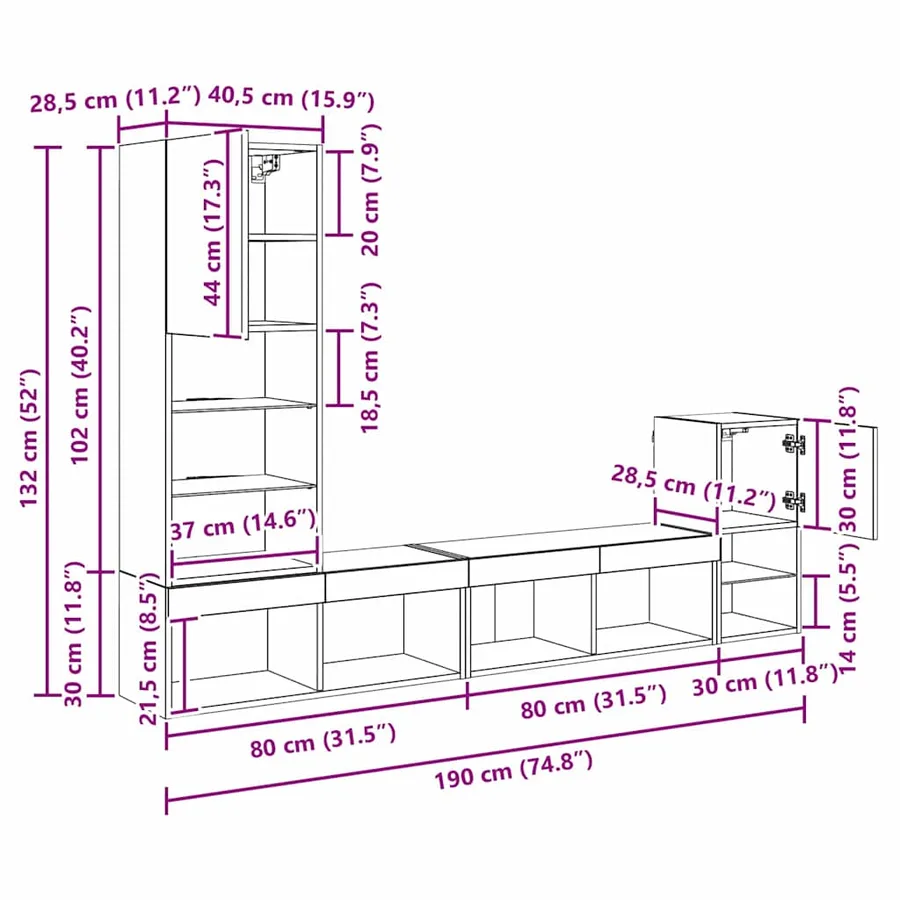 Meubles TV muraux 4 pcs Chêne artisanal Bois d'ingénierie - 16
