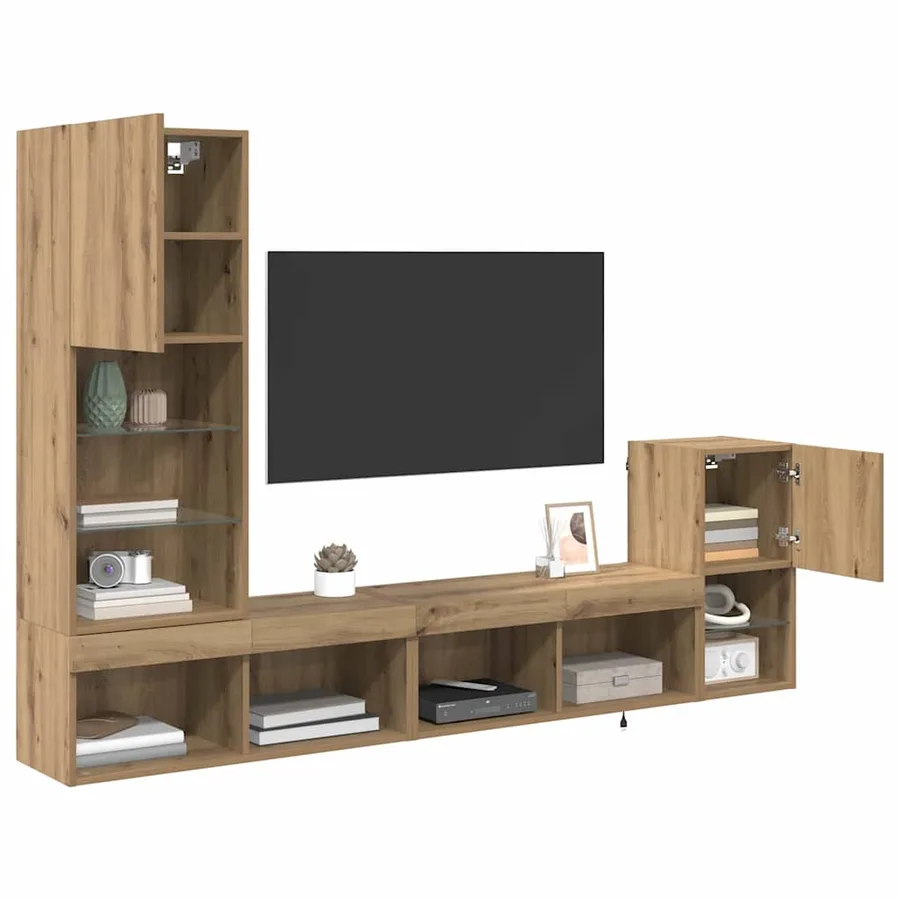 Meubles TV muraux 4 pcs Chêne artisanal Bois d'ingénierie - 3