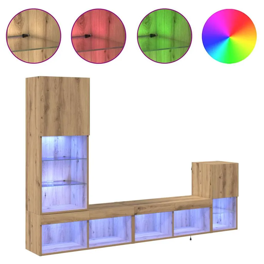 Meubles TV muraux 4 pcs Chêne artisanal Bois d'ingénierie - 4