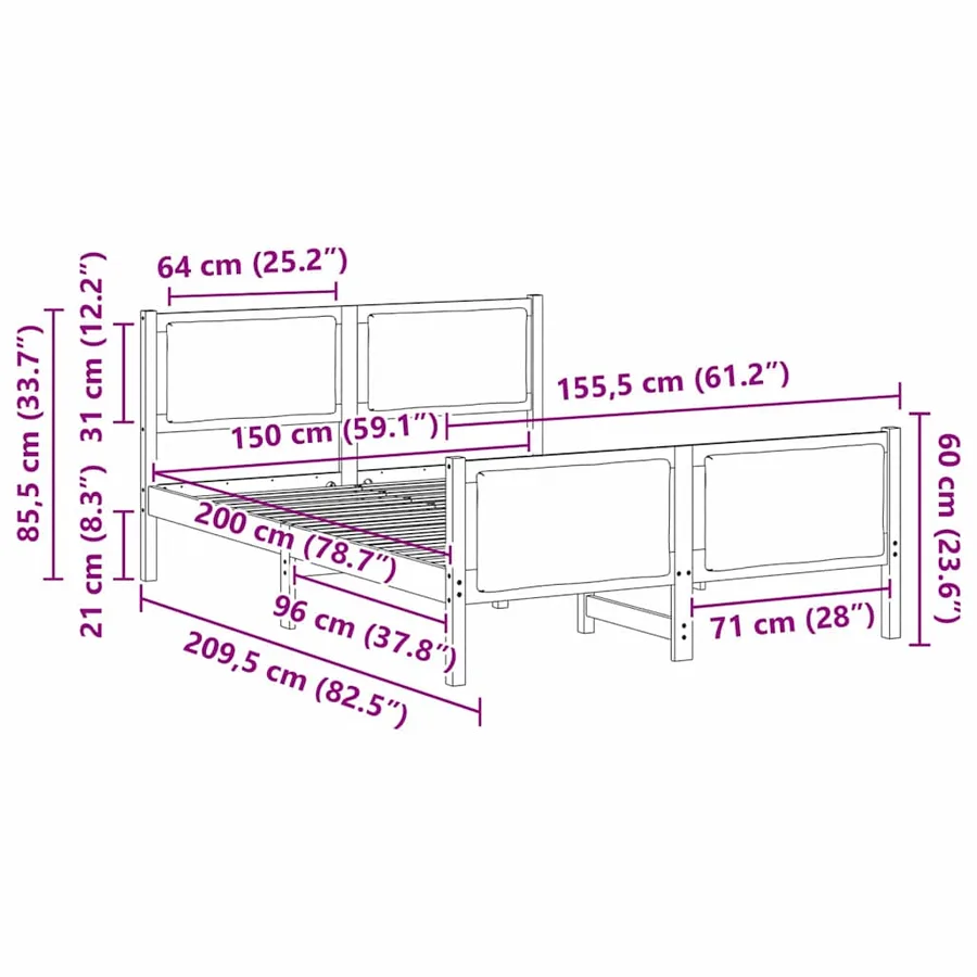 Cadre de lit avec tête de lit Gris clair 150 x 200 cm tissu - 11