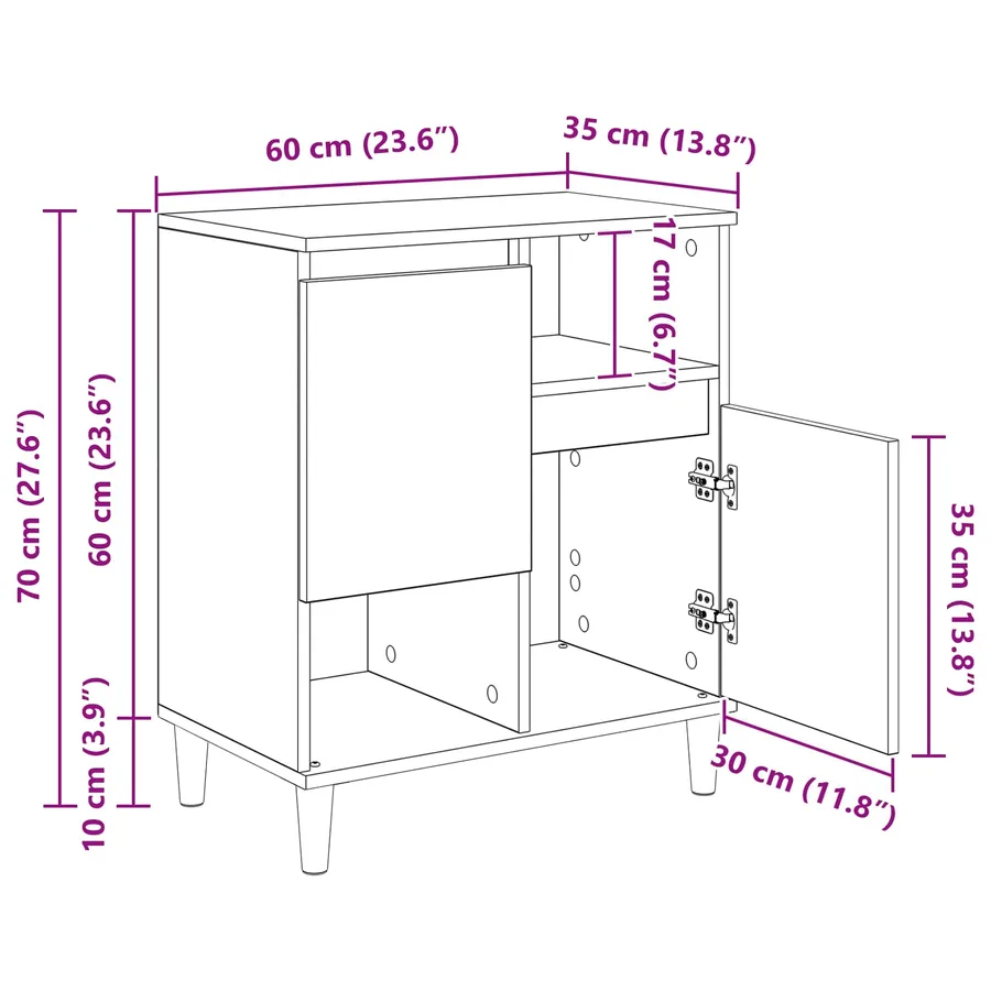 Buffet Chêne noir 35 x 60 x 70 cm Bois d'ingénierie - 14