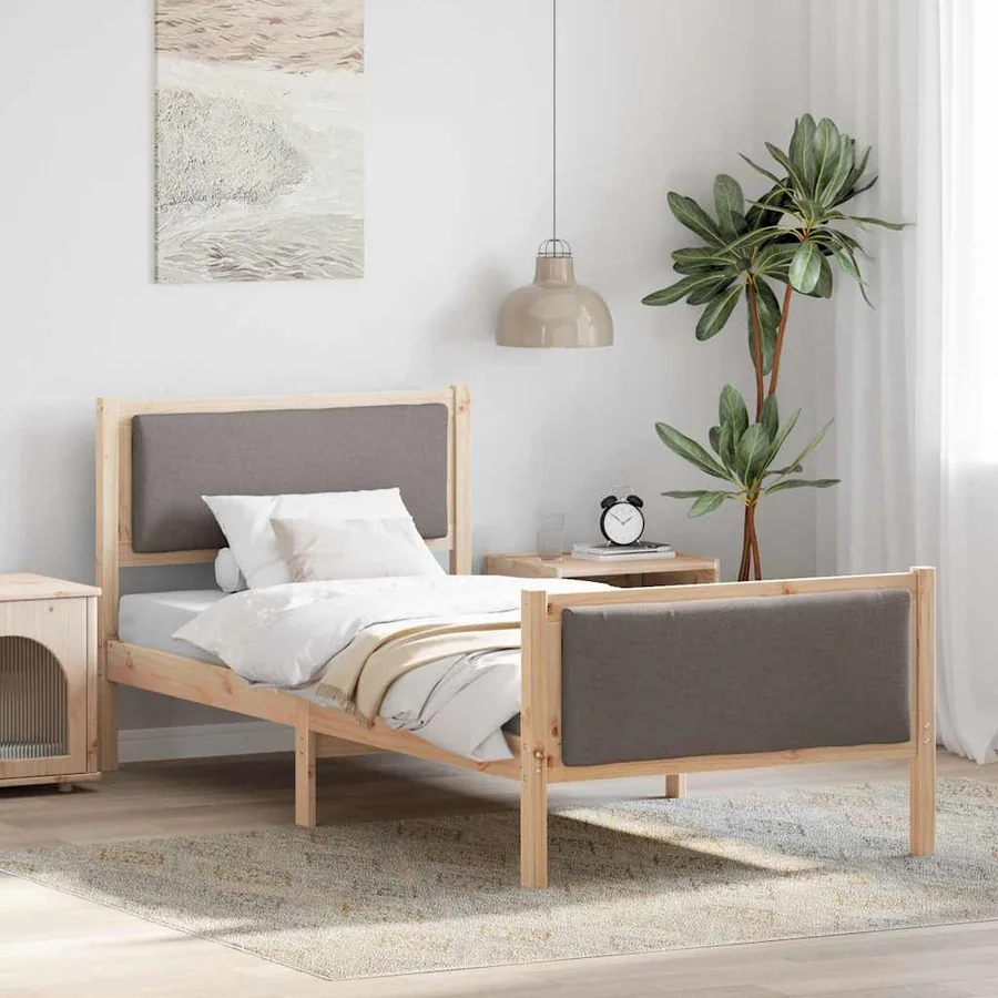 Cadre de lit avec tête de lit Taupe 100 x 200 cm tissu