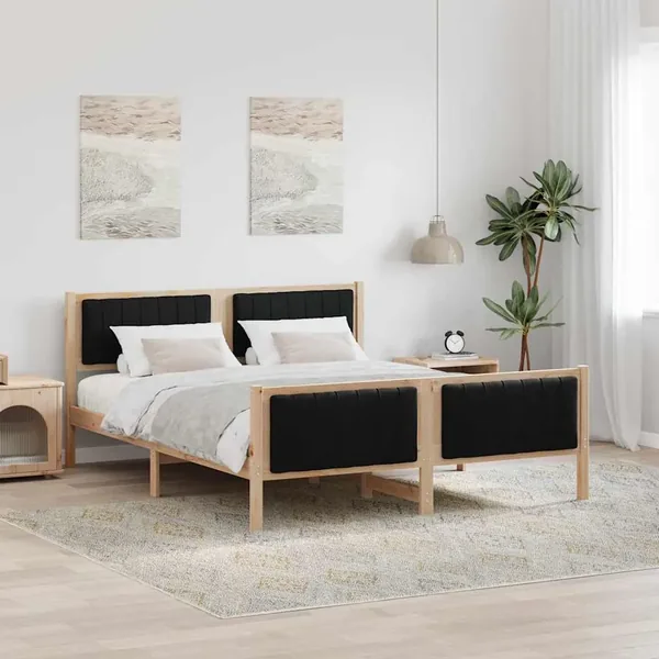 Cadre de lit Marron et noir 160 x 200 cm Bois massif en pin
