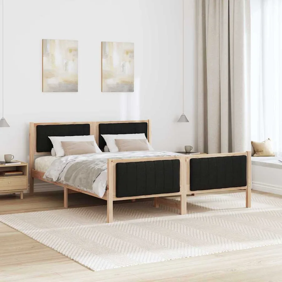 Cadre de lit Marron et noir 160 x 200 cm Bois massif en pin - 4