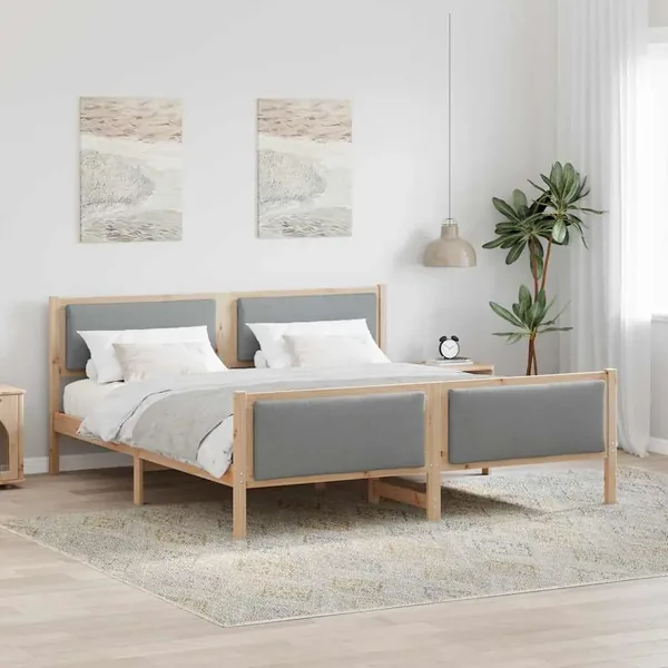 Cadre de lit avec tête de lit Gris clair 200 x 200 cm tissu