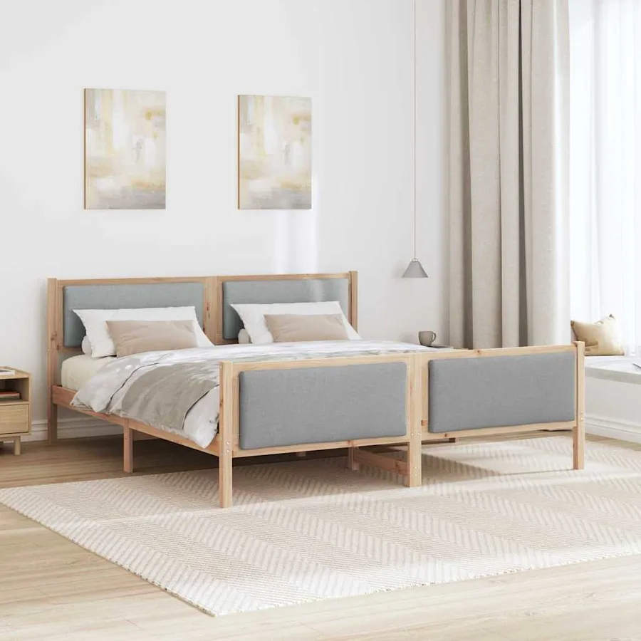 Cadre de lit avec tête de lit Gris clair 200 x 200 cm tissu - 4